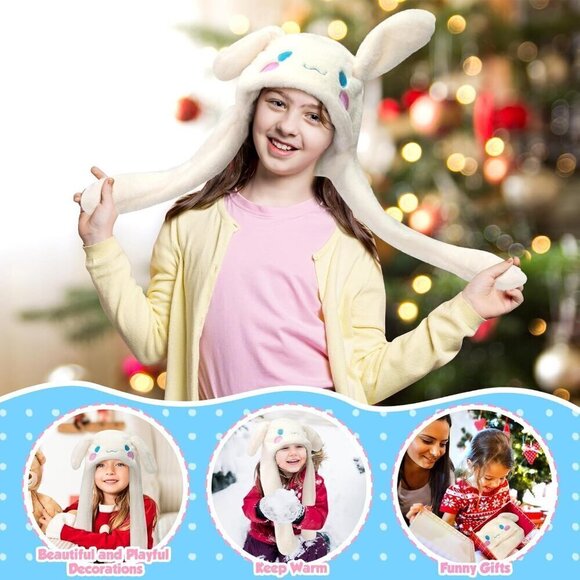 ⭐Women Anime Plush Dog Ear Moving Jumping Hat Fluffy Beanie Cap Cartoon Hat main image 4
